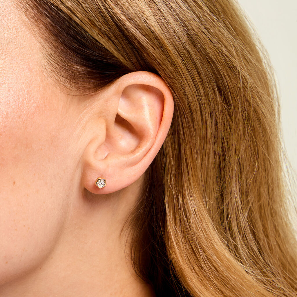 Boucles D'Oreilles Puces Barbro Or Jaune Cristal - Clous d'oreilles Femme | Histoire d&rsquo;Or