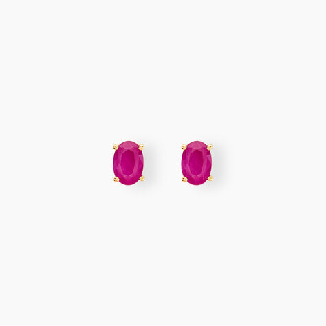 Boucles D'oreilles Puces Ovale Or Jaune Rubis - Clous d'oreilles Femme | Histoire d&rsquo;Or