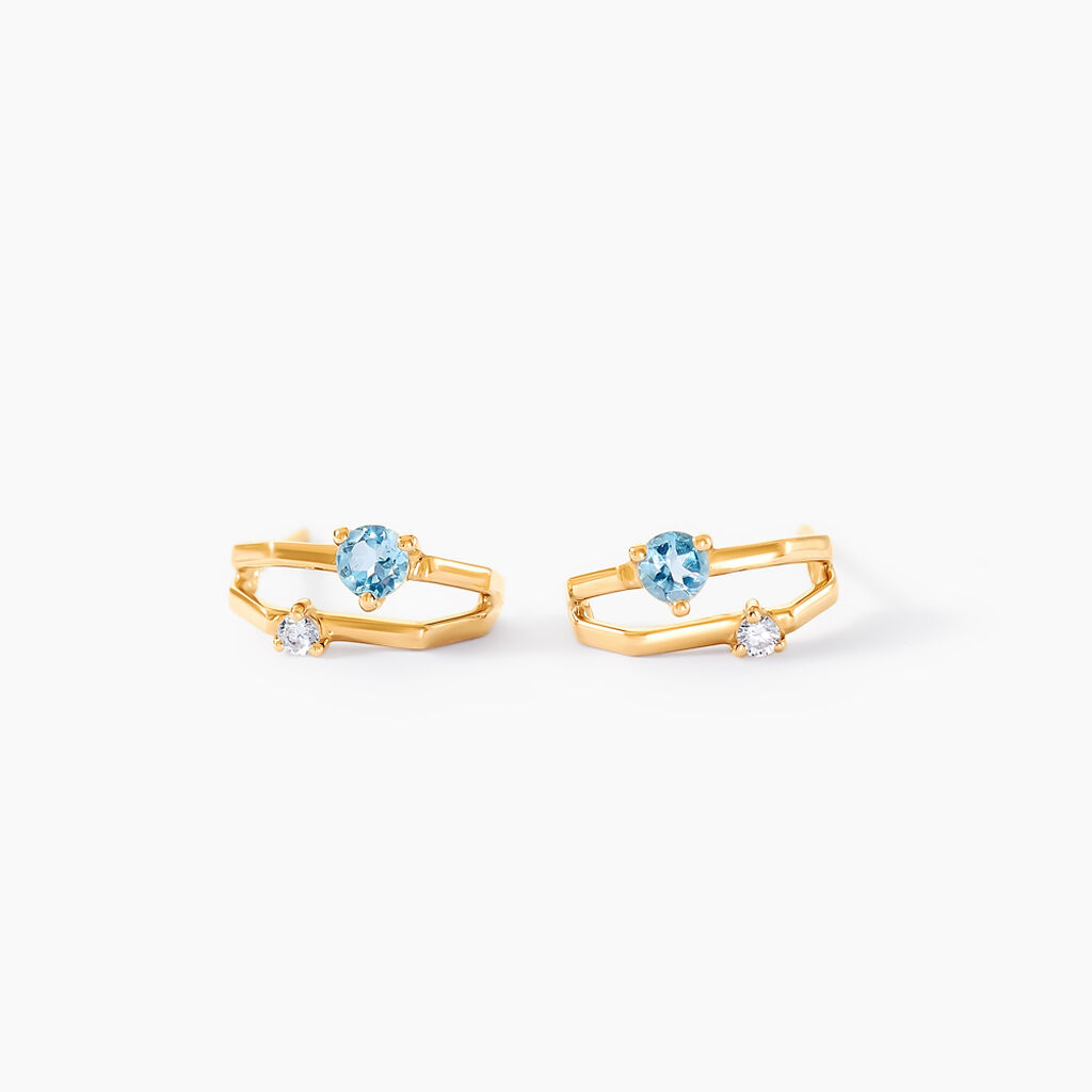 Créoles Beauté Bleutée Or Jaune Topaze Oxyde De Zirconium - Boucles d'oreilles créoles Femme | Histoire d’Or