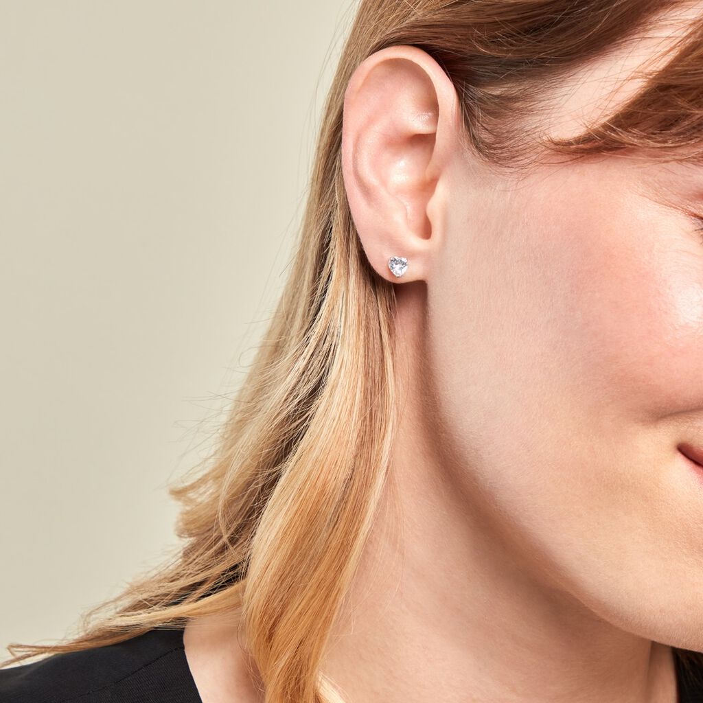 Boucles D'oreilles Puces Or Blanc Katherine Oxyde De Zirconium - Clous d'oreilles Femme | Histoire d’Or