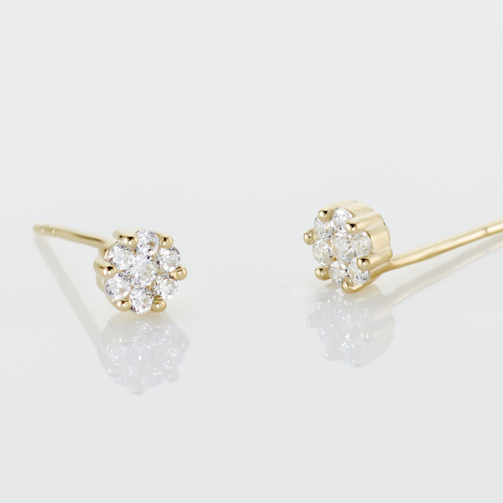 Boucles D'oreilles Puces Eleanor Fleur Or Jaune Oxyde De Zirconium - Clous d'oreilles Femme | Histoire d&rsquo;Or