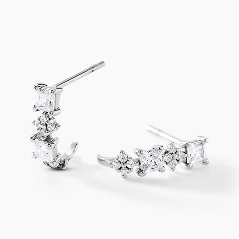 Cr&eacute;oles Marquis Or Blanc Oxyde De Zirconium - Boucles d'oreilles cr&eacute;oles Femme | Histoire d&rsquo;Or