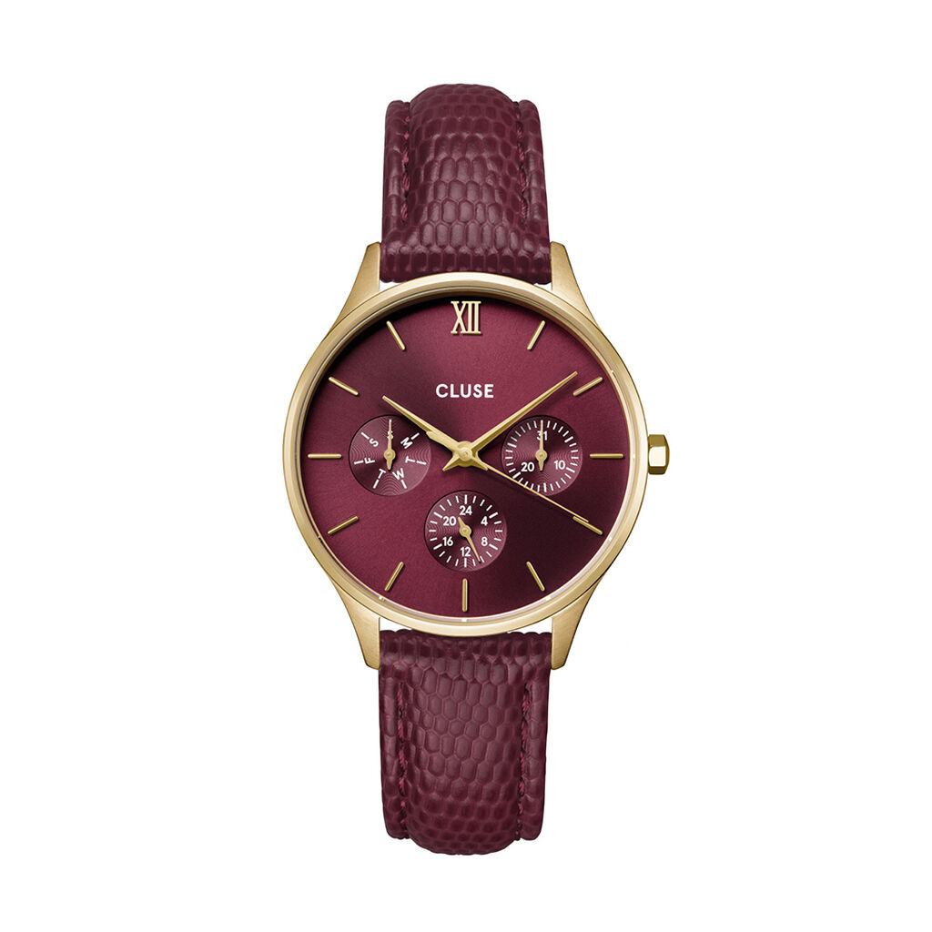 Montre Cluse Minuit Multifonction Cerise - Montres Femme | Histoire d&rsquo;Or