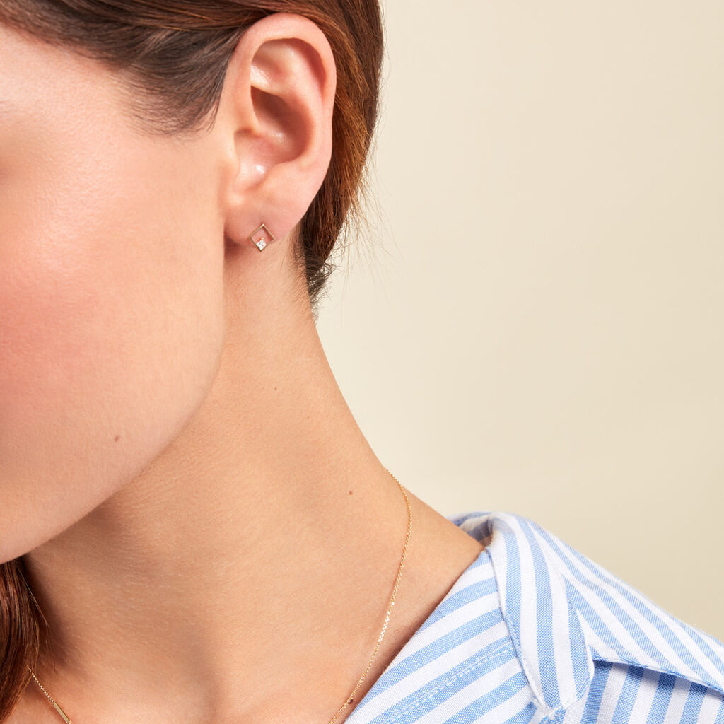 Boucles D'oreilles Puces Brent Or Jaune Oxyde De Zirconium - Clous d'oreilles Femme | Histoire d’Or