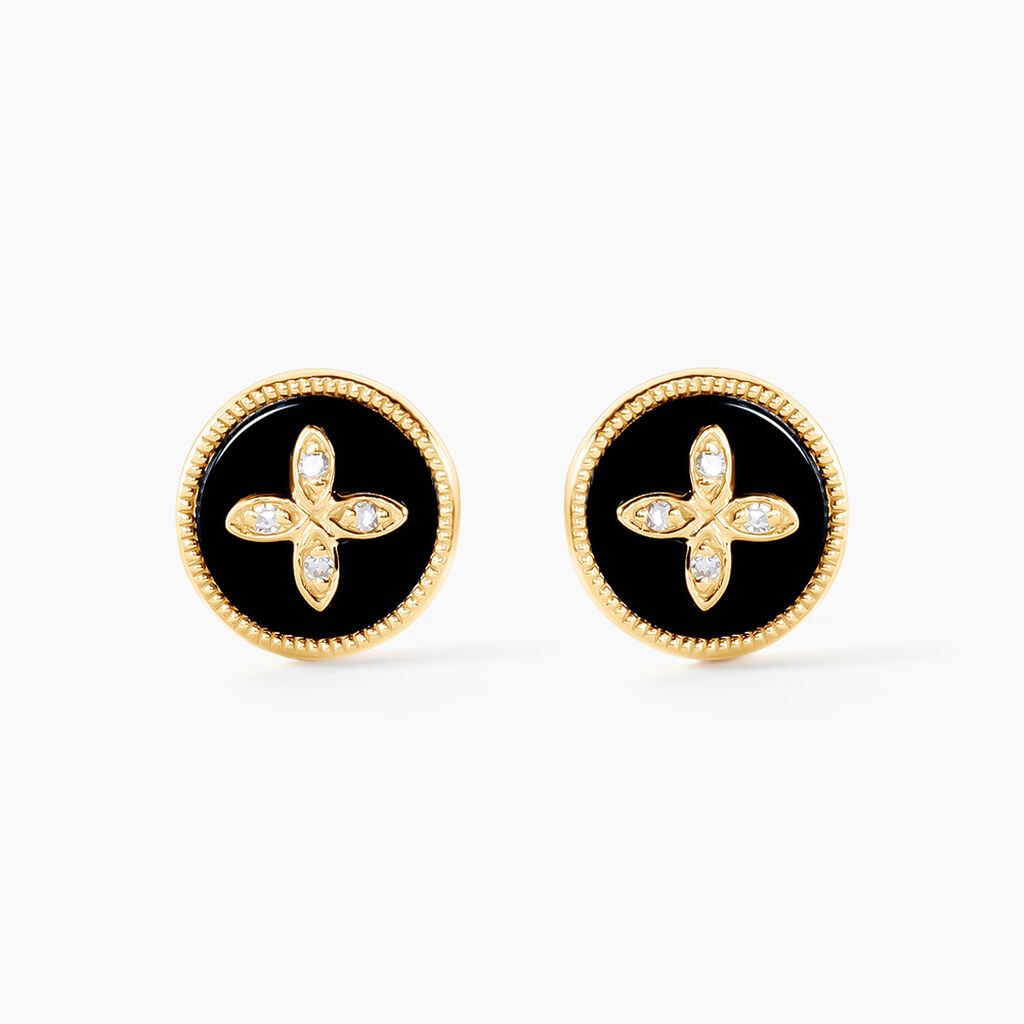 Boucles D'oreilles Puces Talisman Or Jaune Agate Diamant - Clous d'oreilles Femme | Histoire d&rsquo;Or