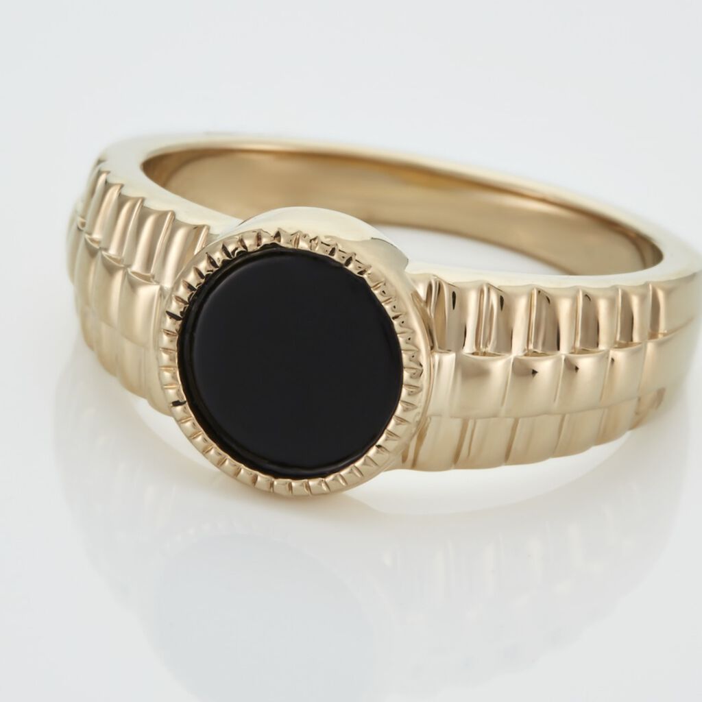 Chevali&egrave;re Plaqu&eacute; Or Jaune Haakon Onyx - Bagues solitaires Homme | Histoire d&rsquo;Or