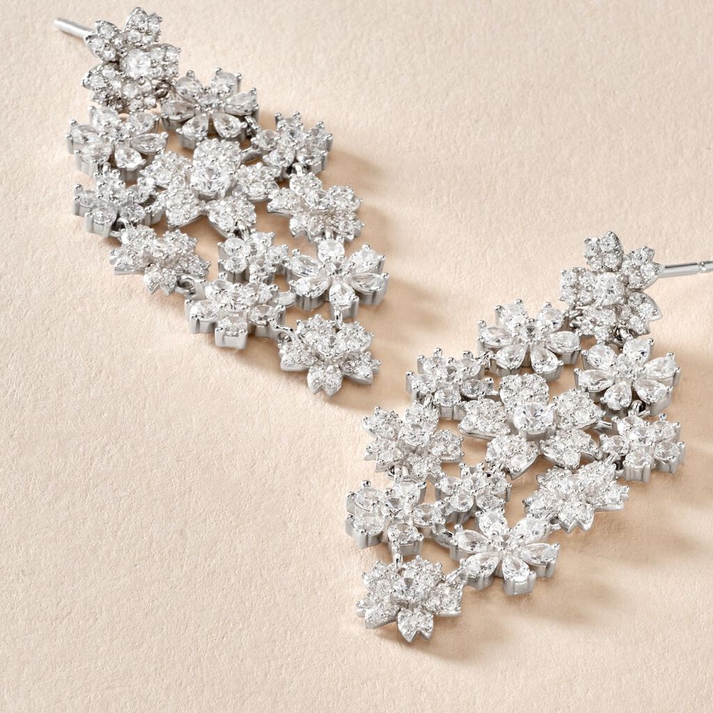 Boucles D'oreilles Pendantes Midnight Flower Argent Blanc Oxyde - Boucles d'oreilles pendantes Femme | Histoire d’Or