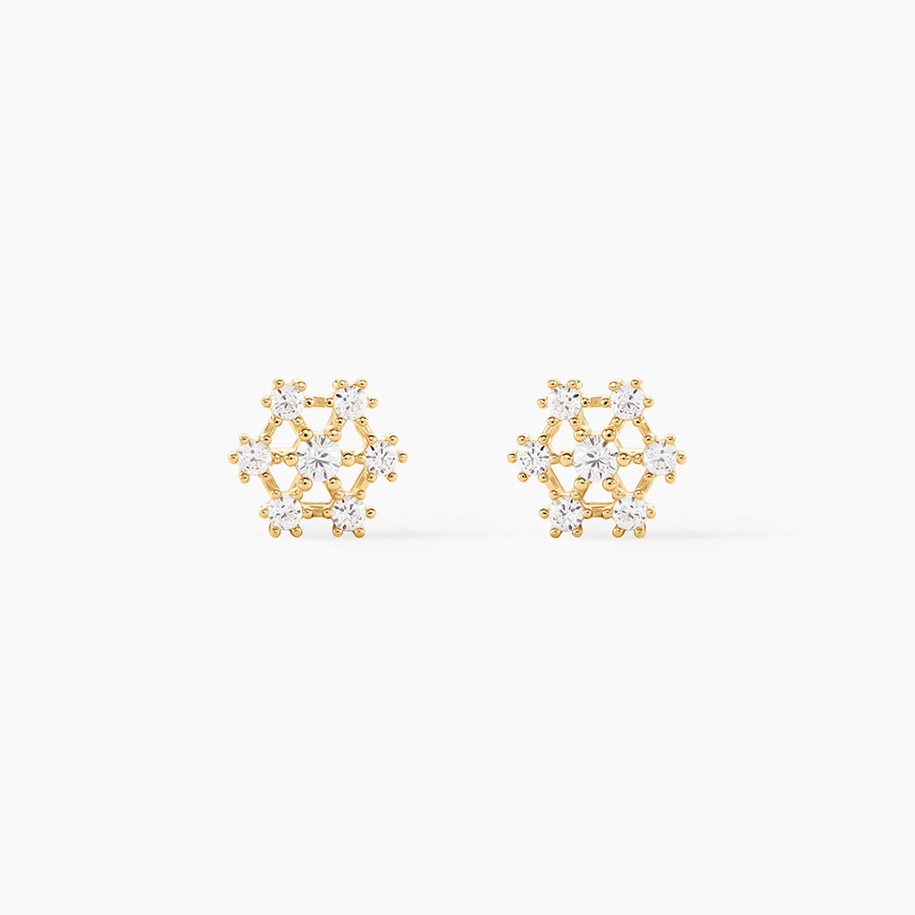 Boucles D'oreilles Puces Eileen Flocon Or Jaune Oxyde De Zirconium - Clous d'oreilles Femme | Histoire d&rsquo;Or