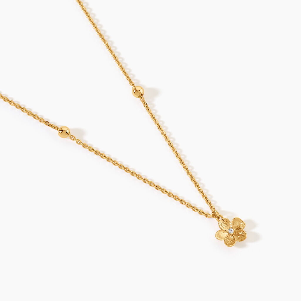 Collier Sakura Love Argent Dor&eacute; A L'Or 750/1000 Oxyde De Zirconium - F&ecirc;te des m&egrave;res Femme | Histoire d&rsquo;Or