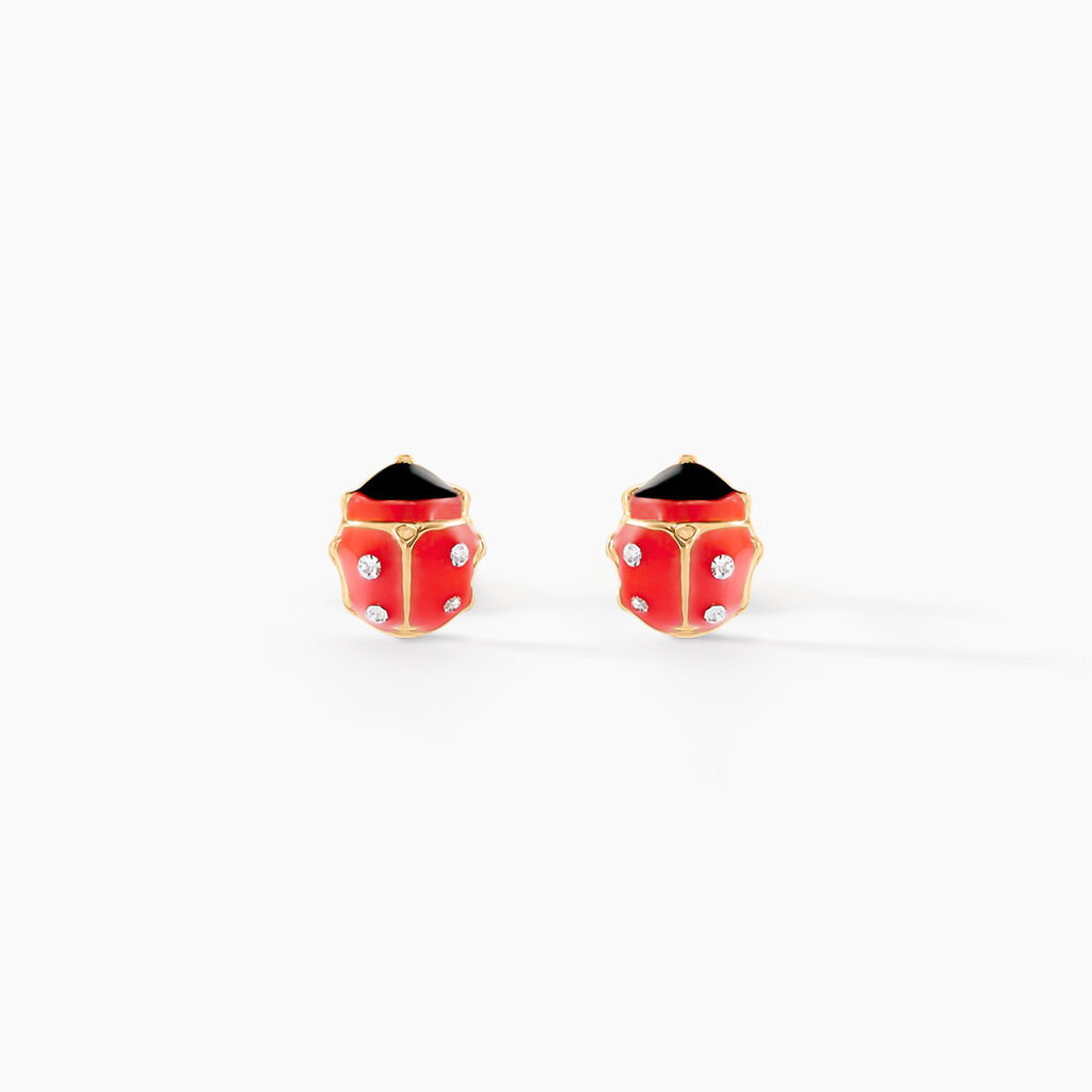 Boucles D'oreilles Puces Coccinella Or Jaune Oxyde De Zirconium - Clous d'oreilles Enfant | Histoire d’Or