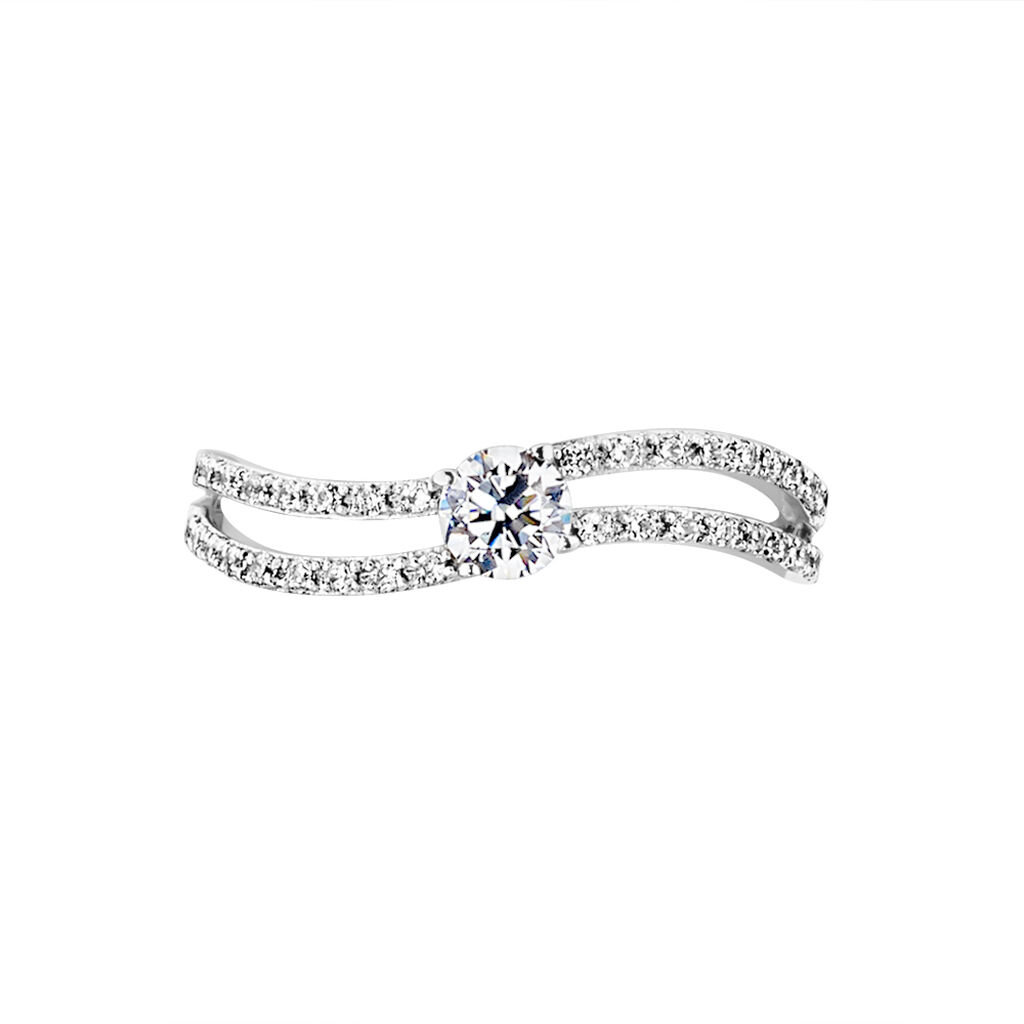 Bague Vrille Double Or Blanc Oxyde De Zirconium - Bagues solitaires Femme | Histoire d’Or
