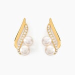 Boucles D'oreilles Puces Loeva Or Jaune Perle De Culture Et Oxyde - Clous d'oreilles Femme | Histoire d&rsquo;Or