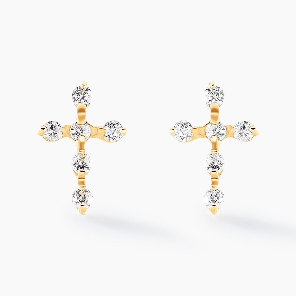 Boucles D'oreilles Puces Jesusa Or Jaune Oxyde De Zirconium - Clous d'oreilles Femme | Histoire d’Or