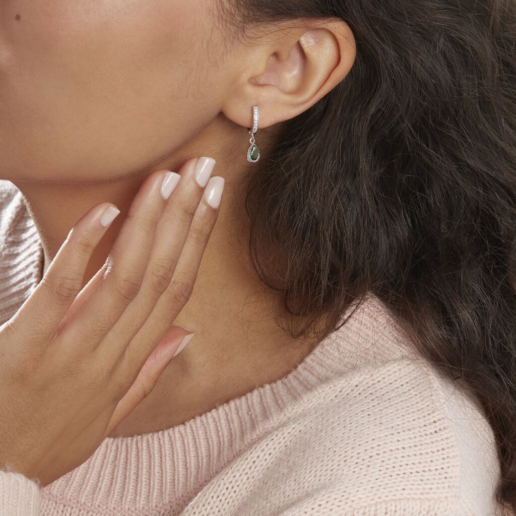Creoles Jerusha Argent Blanc Oxydes De Zirconium - Boucles d'oreilles créoles Femme | Histoire d’Or