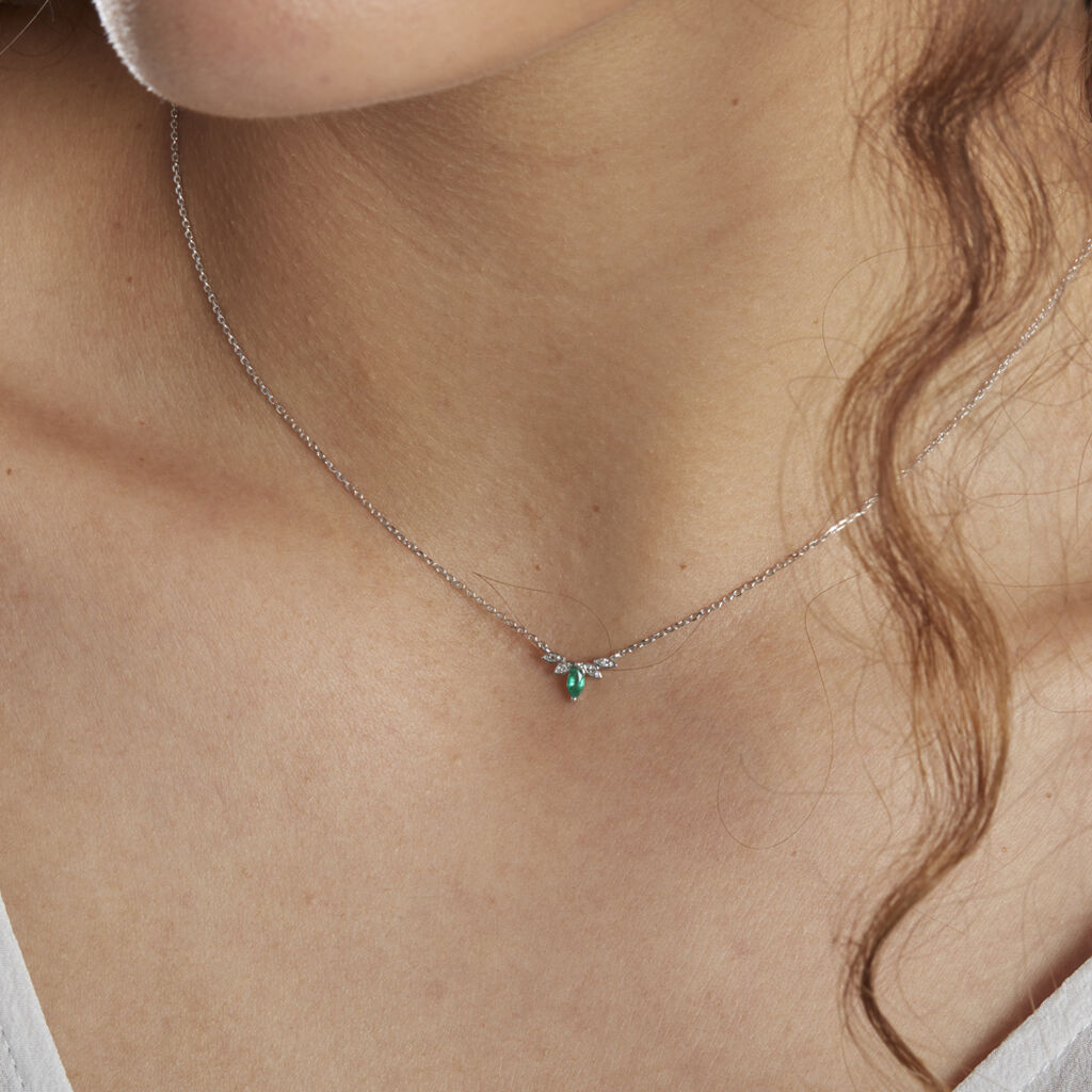 Collier Or Blanc Febe Emeraude Diamant - Colliers Femme | Histoire d’Or