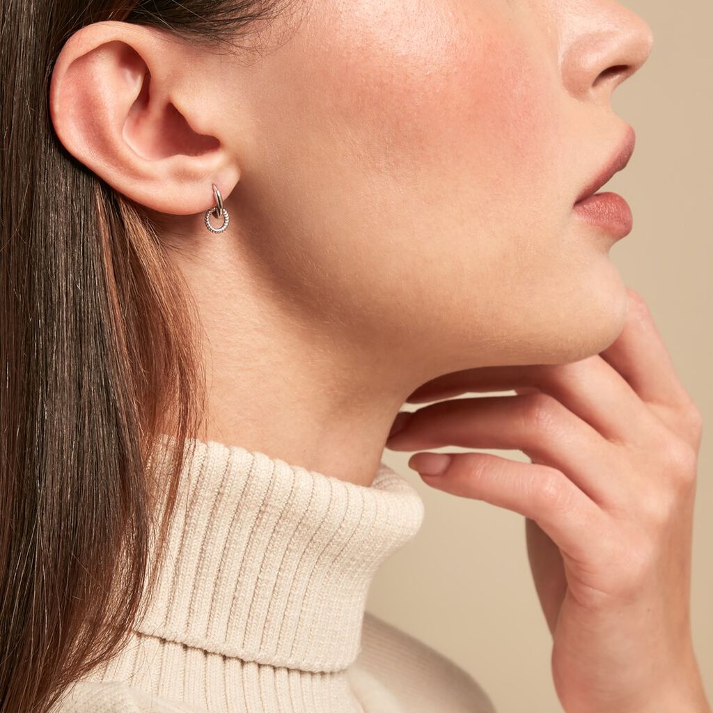 Créoles Sirkel Argent Blanc - Boucles d'oreilles créoles Femme | Histoire d’Or