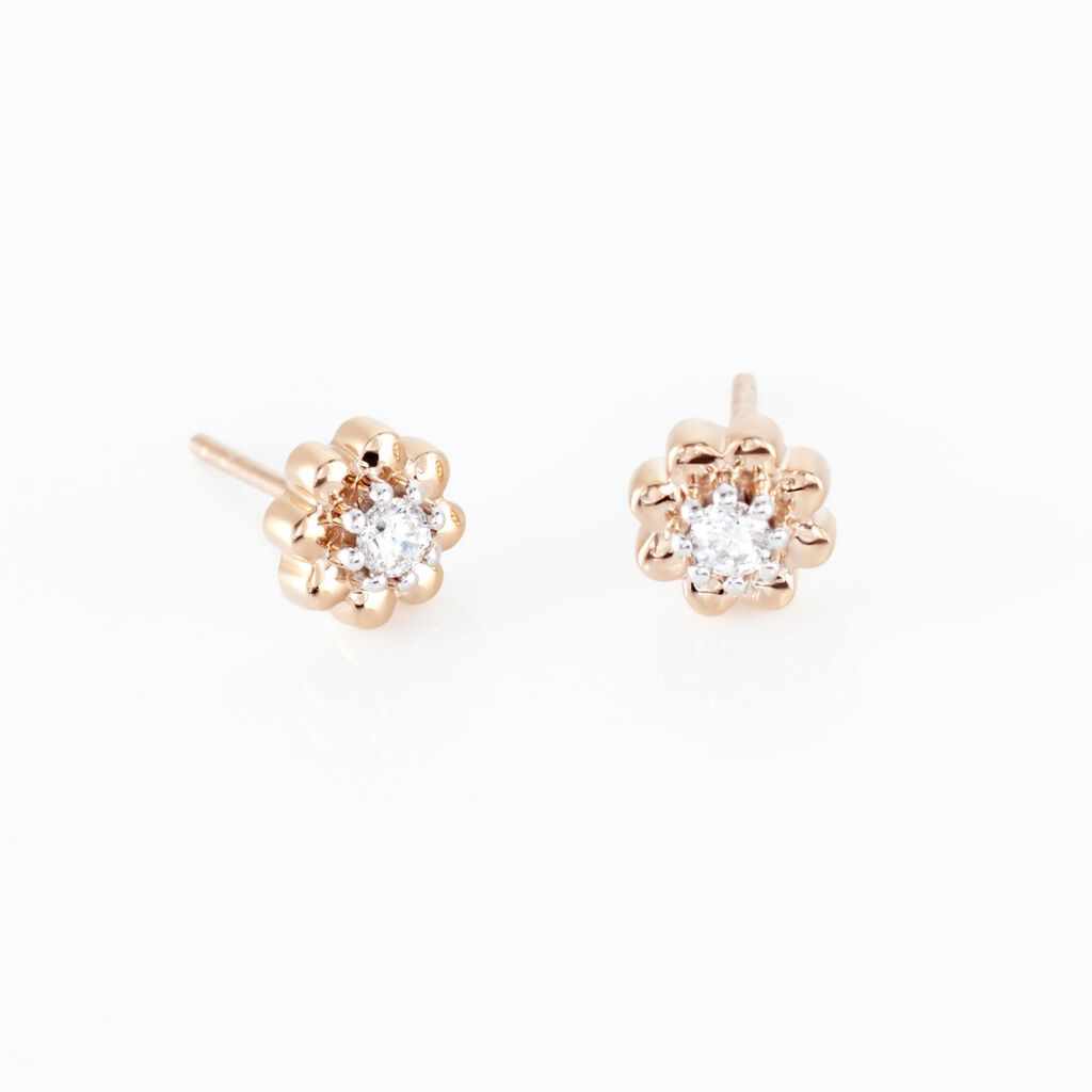 Boucles D'oreilles Puces Argent Rose Donella Oxyde De Zirconium - Boucles d'oreilles fantaisie Femme | Histoire d’Or