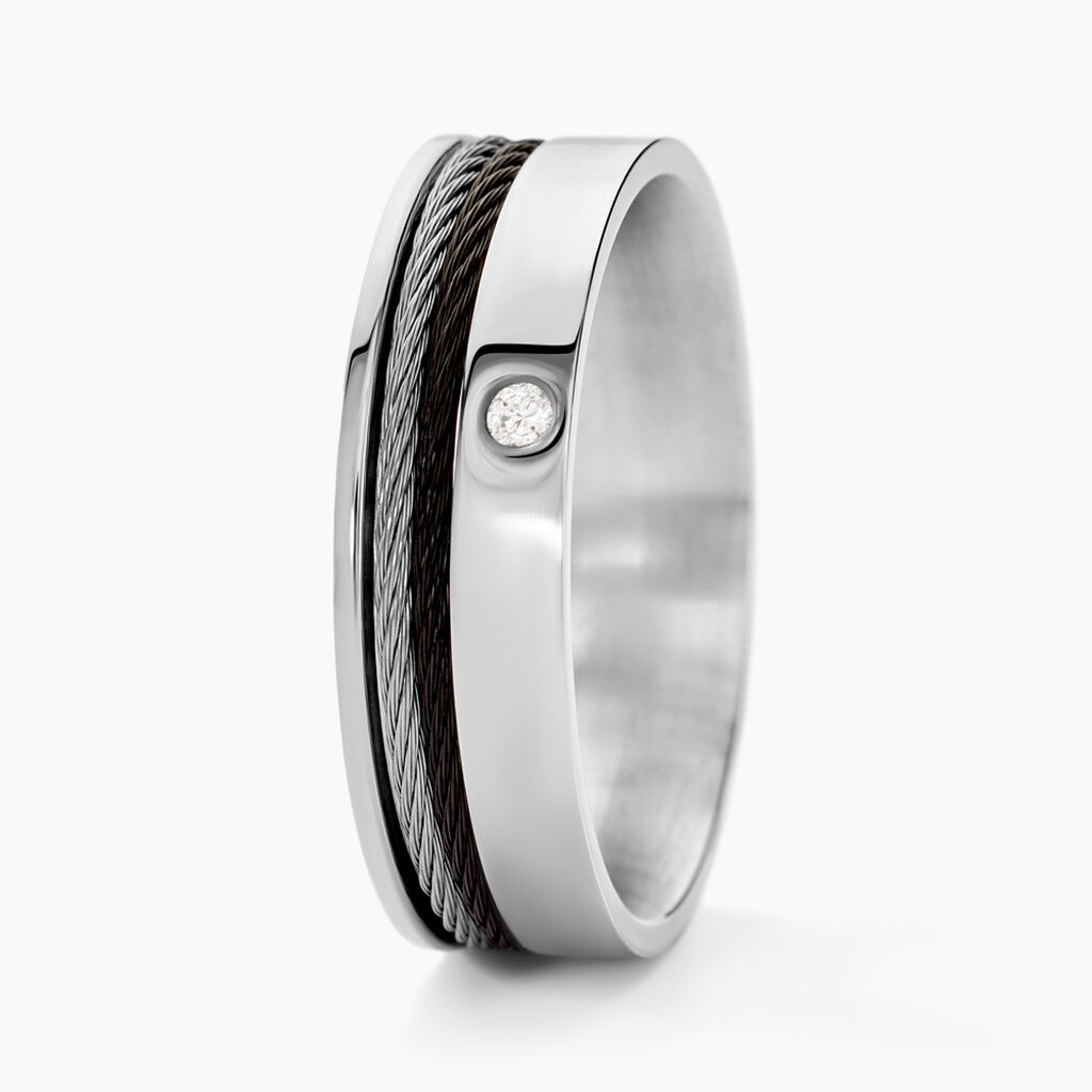 Bague Madine Acier Blanc Diamant - Bagues avec pierre Homme | Histoire d&rsquo;Or