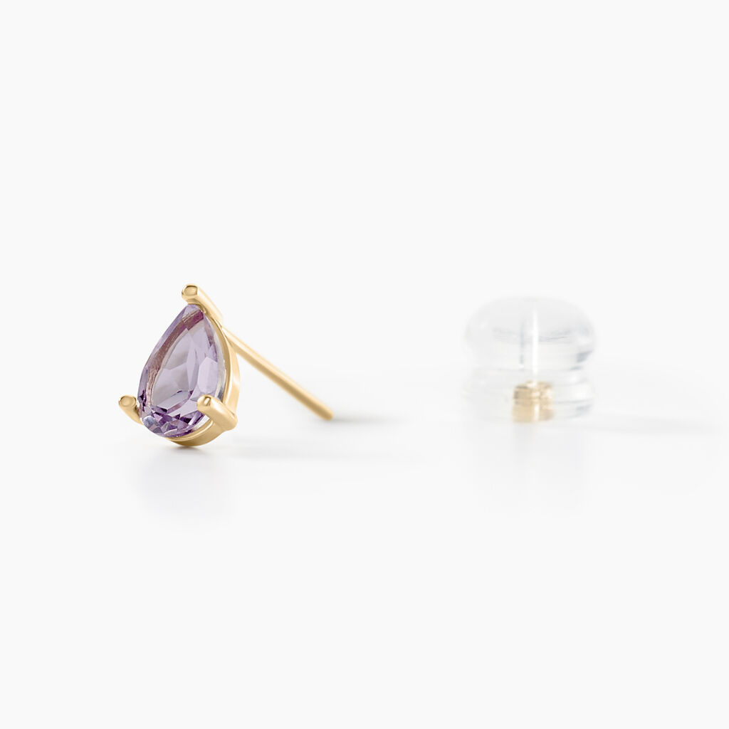 Boucles D'oreilles Puces Goutte Or Jaune Améthyste - Clous d'oreilles Femme | Histoire d’Or