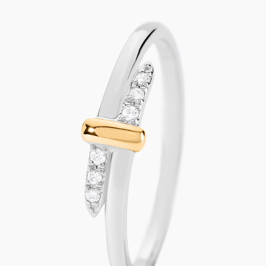 Bague Or Jaune et Argent Blanc Oxyde De Zirconium - Bagues avec pierre Femme | Histoire d&rsquo;Or