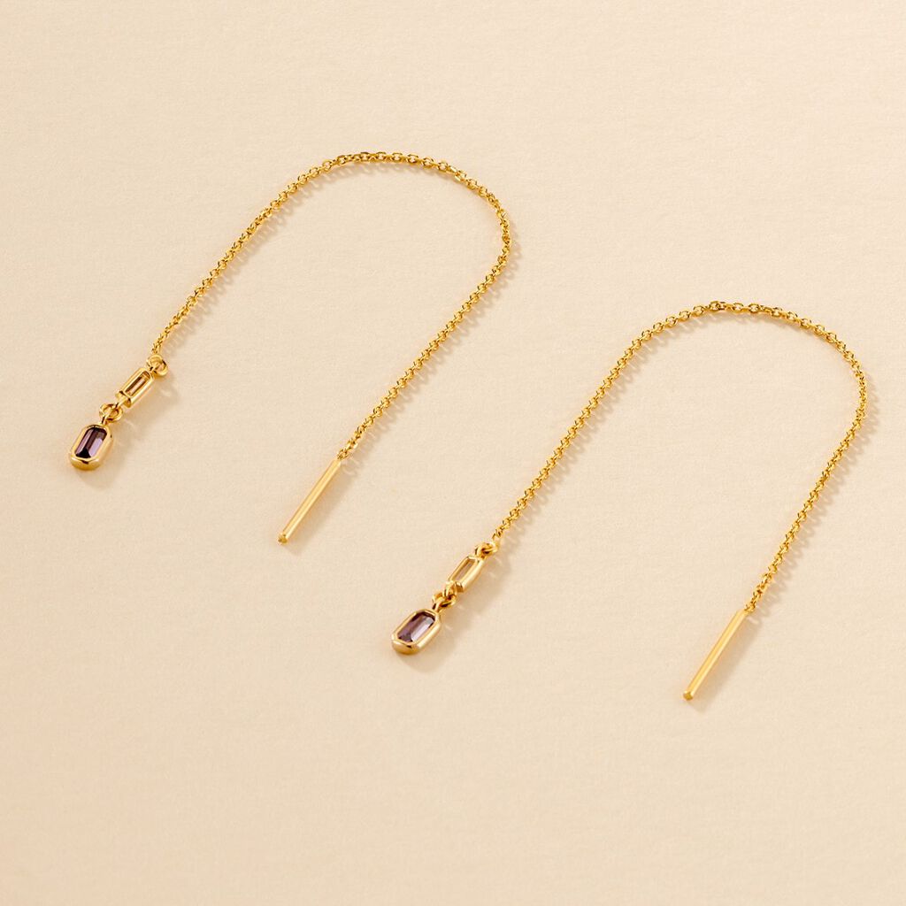 Boucles D'oreilles Pendantes Iris Or Jaune Am&eacute;thyste Topaze - Boucles d'oreilles pendantes Femme | Histoire d&rsquo;Or