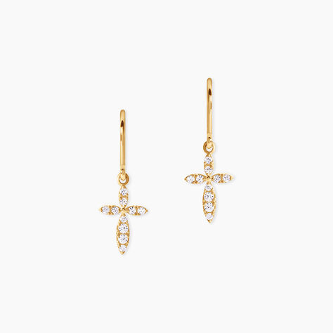 Boucles D'Oreilles Pendantes Chastity Argent Dor&eacute; A L'Or 750/1000 Oxyde De Zirconium - Boucles d'oreilles pendantes Femme | Histoire d&rsquo;Or