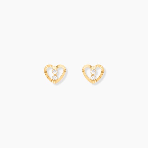 Boucles D'oreilles Puces Daria C&oelig;ur 6 Or Jaune Oxyde - Clous d'oreilles Femme | Histoire d&rsquo;Or