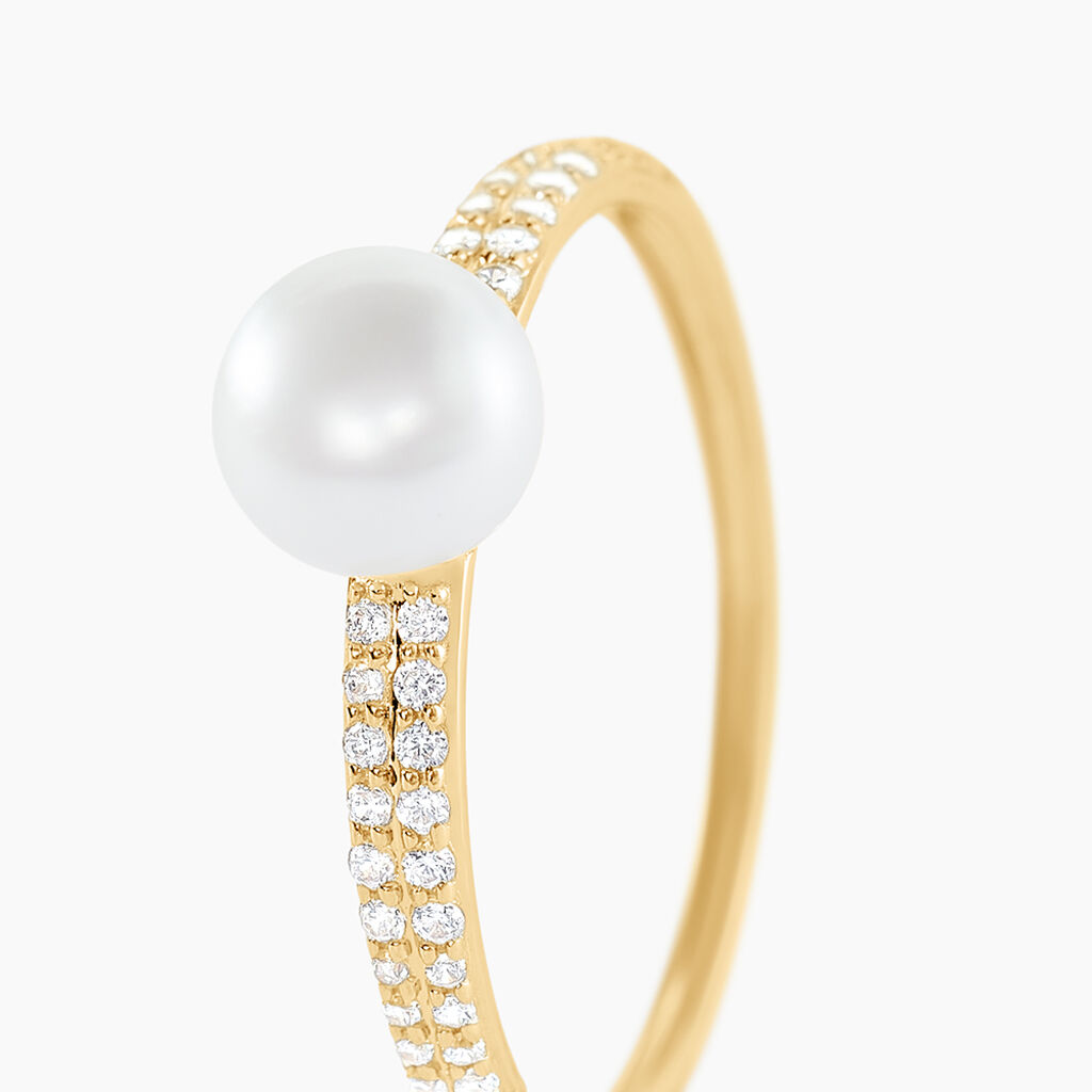 Bague Maria-francoise Or Jaune Perle De Culture Et Oxyde De Zirconium - Bagues solitaires Femme | Histoire d&rsquo;Or