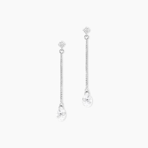 Boucles D'oreilles Pendantes Regane Or Blanc Oxyde De Zirconium - Boucles d'oreilles pendantes Femme | Histoire d&rsquo;Or