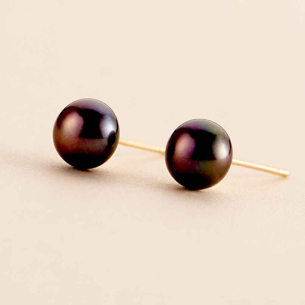 Boucles D'oreilles Puces Micaelle Teintees Or Jaune Perle De Culture - Clous d'oreilles Femme | Histoire d’Or