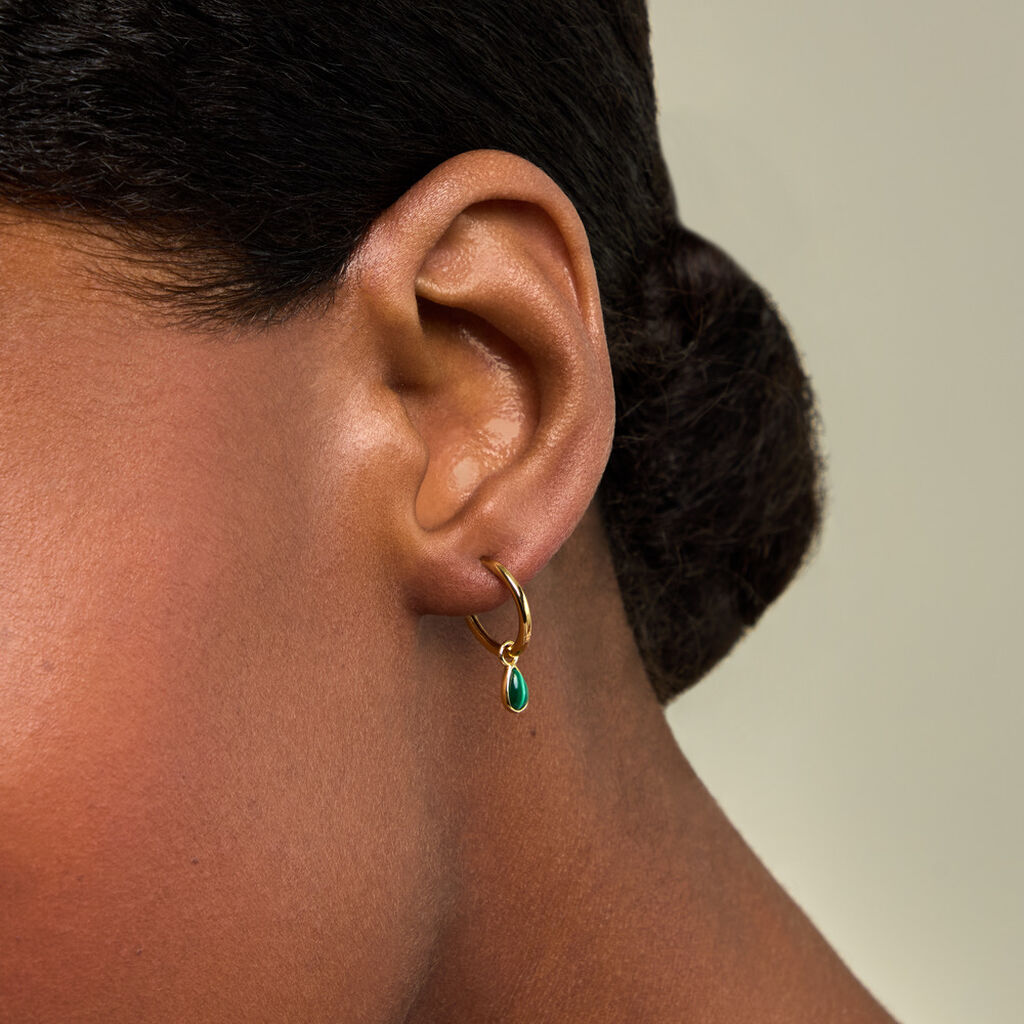 Cr&eacute;oles Ondee Argent Dor&eacute; A L'Or 750/1000 Malachite - Boucles d'oreilles cr&eacute;oles Femme | Histoire d&rsquo;Or
