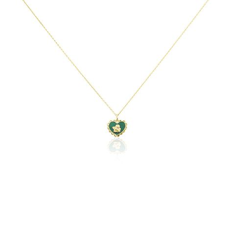 Collier Argent Dore Ange Cœur Plein Email Vert - Colliers fantaisie Femme | Histoire d’Or