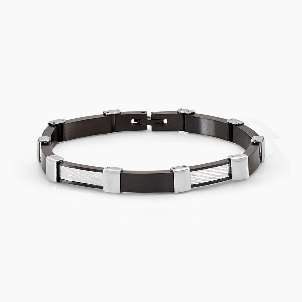 Bracelet Jack Acier Blanc Noir - Bijoux sans pierre Homme | Histoire d&rsquo;Or
