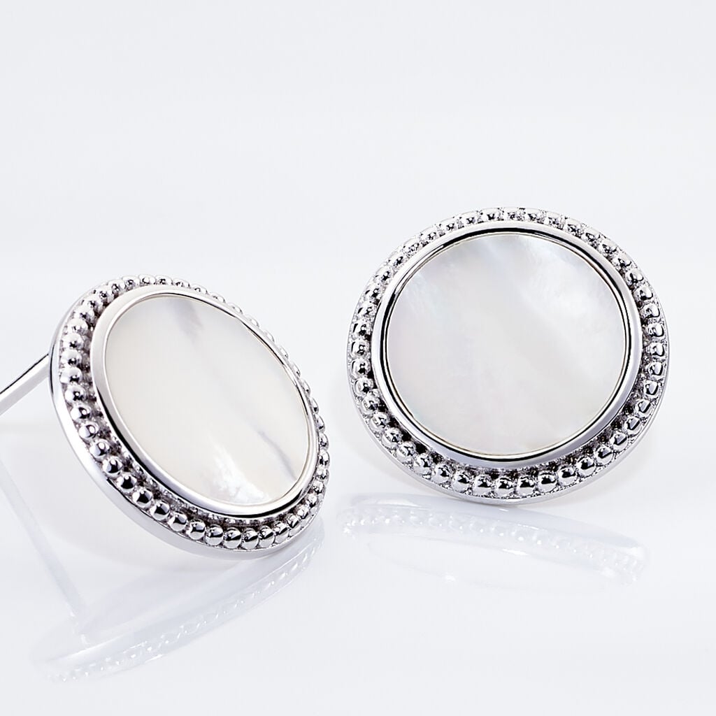Boucles D'oreilles Puces Laetizia Celine Argent Blanc Nacre - Boucles d'oreilles fantaisie Femme | Histoire d&rsquo;Or
