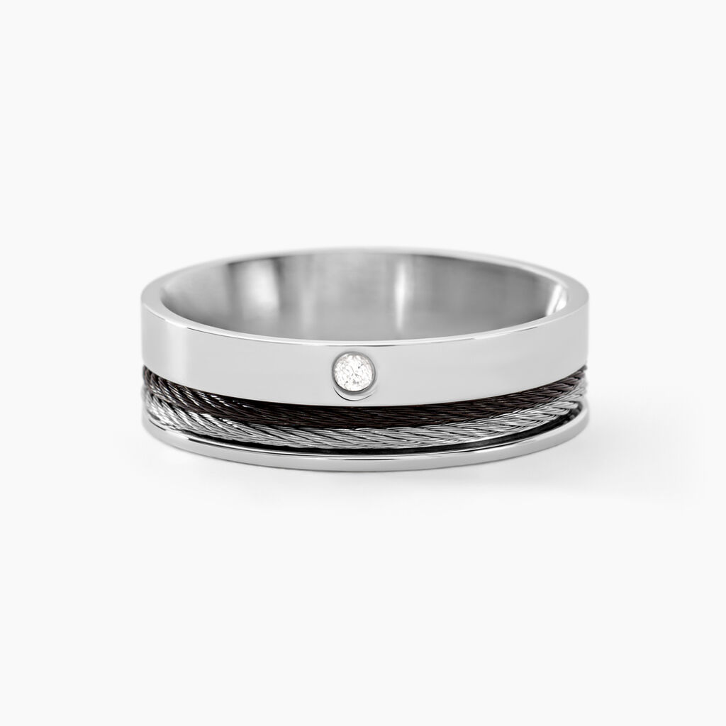 Bague Madine Acier Blanc Diamant - Bagues avec pierre Homme | Histoire d’Or