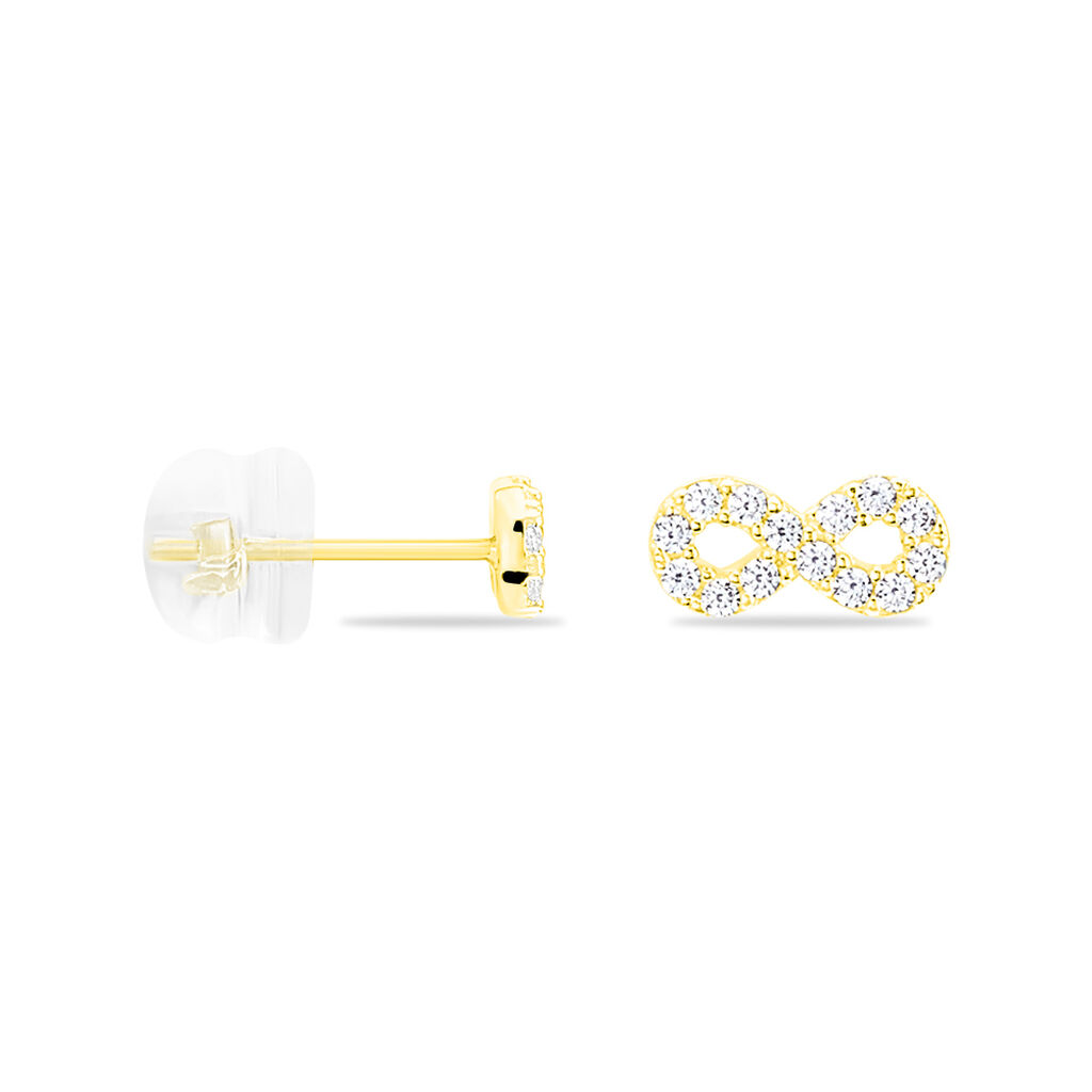 Boucles D'oreilles Puces Fannelle Infini Or Jaune Oxyde De Zirconium - Clous d'oreilles Femme | Histoire d’Or