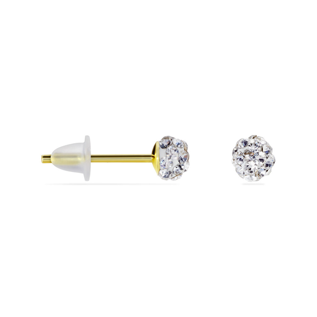 Boucles D'oreilles Puces Fidelia Boule Or Jaune Boules Cristal - Clous d'oreilles Femme | Histoire d’Or