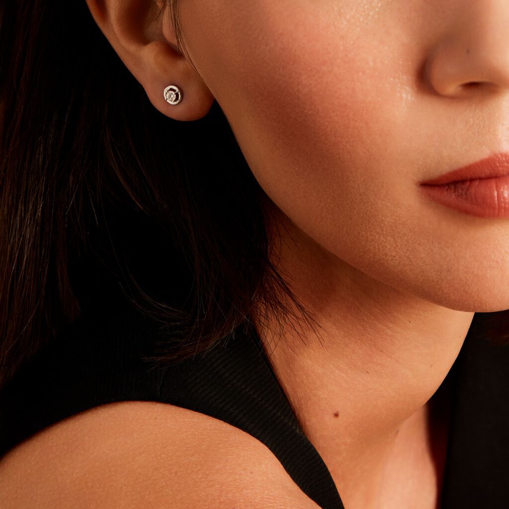 Boucles D'oreilles Puces Argent Blanc Laureto Oxydes De Zirconium - Boucles d'oreilles fantaisie Femme | Histoire d’Or