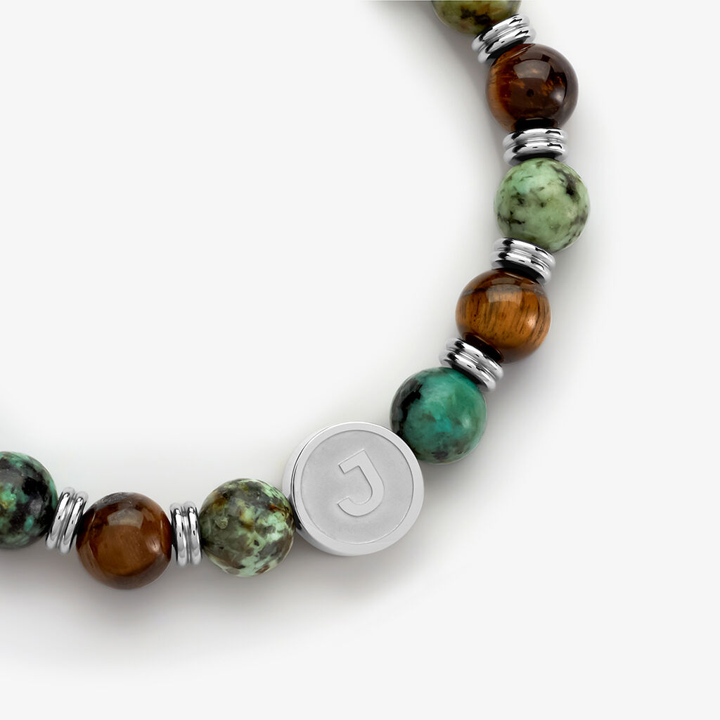 Bracelet Jourdan Archimedes Acier Argenté Oeil De Tigre Turquoise - Nouveautés bijoux Homme | Histoire d’Or