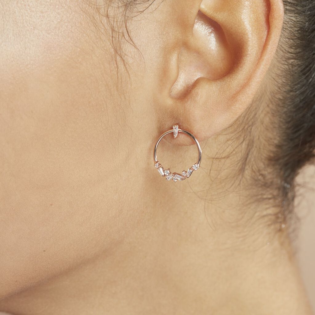Boucles D'oreilles Pendantes Celene Argent Rose Oxyde De Zirconium - Boucles d'oreilles fantaisie Femme | Histoire d’Or