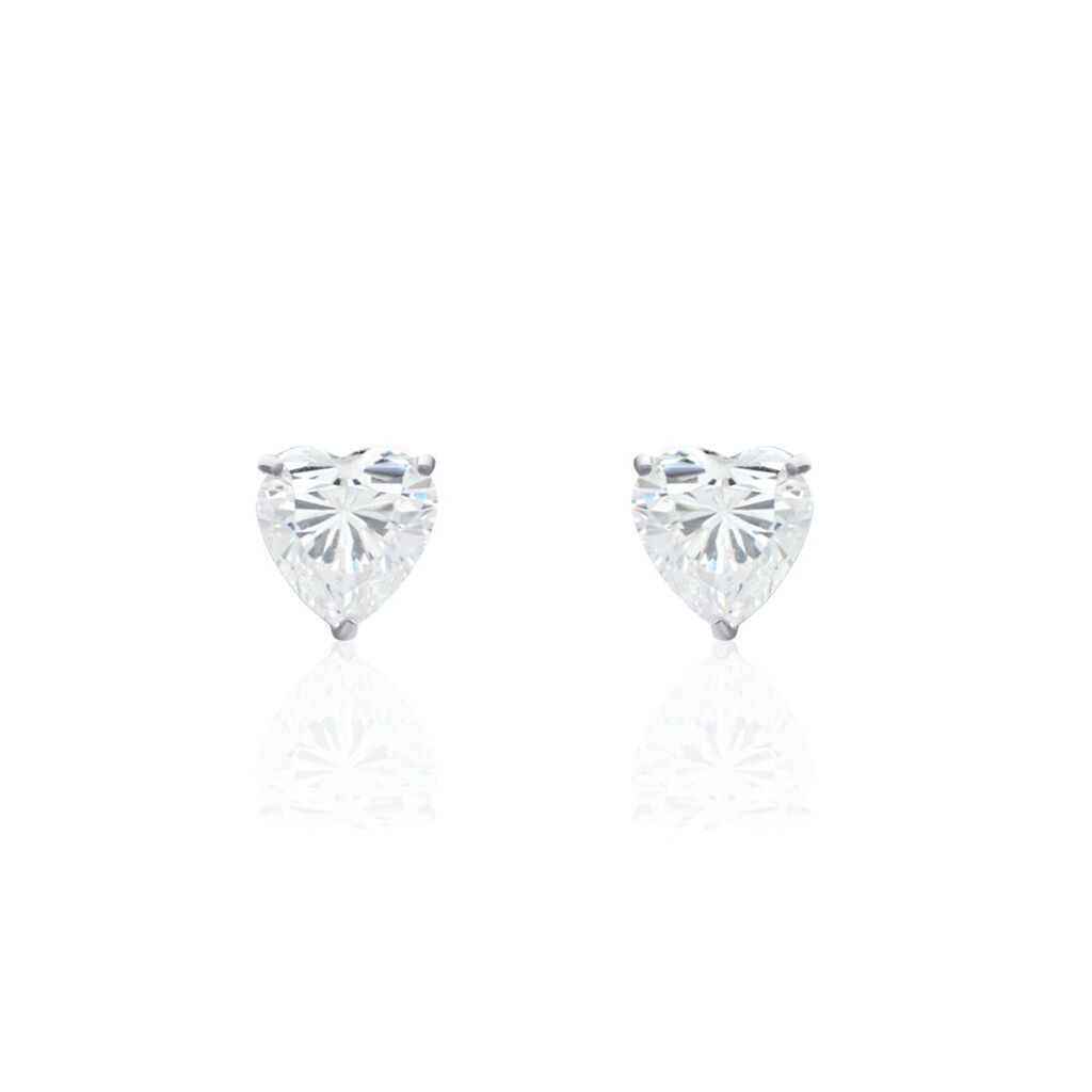 Boucles D'oreilles Puces Or Blanc Katherine Oxyde De Zirconium - Clous d'oreilles Femme | Histoire d’Or