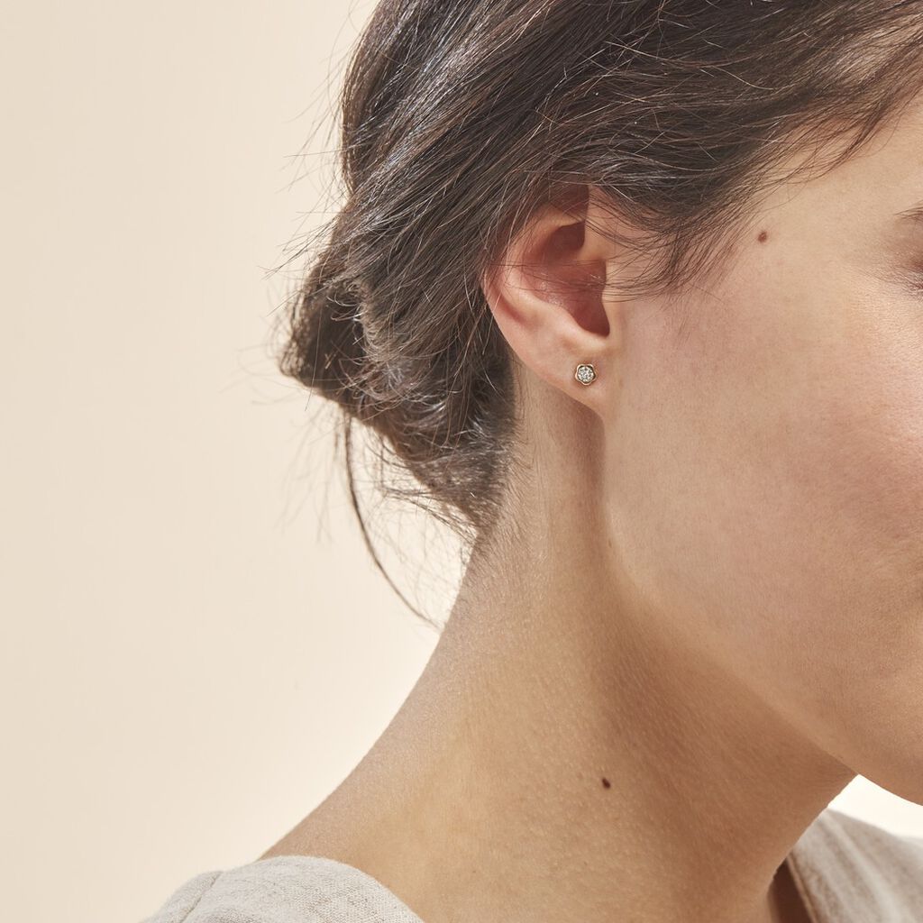 Boucles D'Oreilles Puces Barbro Or Jaune Cristal - Clous d'oreilles Femme | Histoire d&rsquo;Or