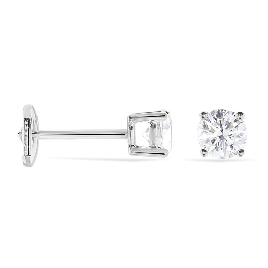 Boucles D'oreilles Puces 4 Griffes Or Blanc Diamant Synthetique - Clous d'oreilles Femme | Histoire d’Or