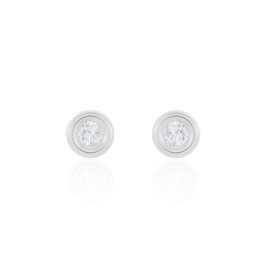 Boucles D'oreilles Puces Eden Serti Pneu Or Blanc Oxyde De Zirconium - Clous d'oreilles Femme | Histoire d’Or