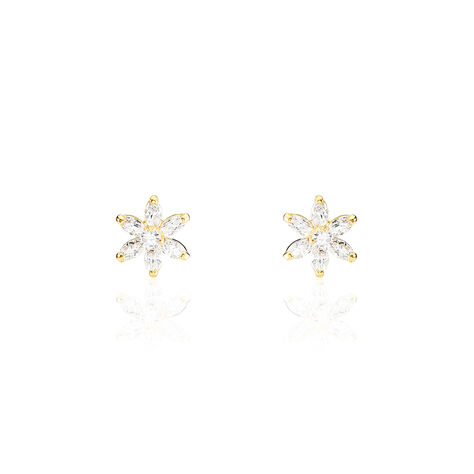 Boucles D'oreilles Puces Eleanor Fleur Or Jaune Oxyde De Zirconium - Clous d'oreilles Femme | Histoire d’Or