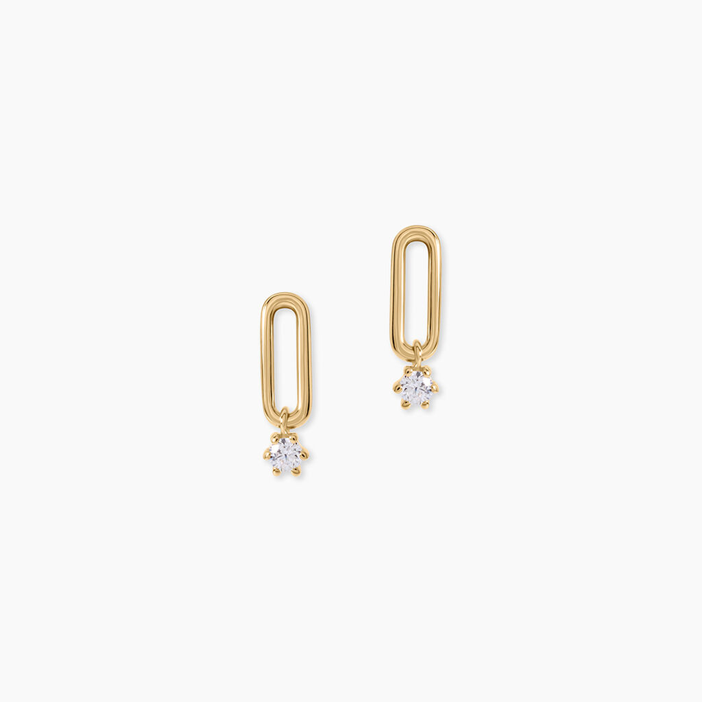 Boucles D'Oreilles Puces Nan Argent Dor&eacute; A L'Or 750/1000 Oxyde De Zirconium - Clous d'oreilles Femme | Histoire d&rsquo;Or