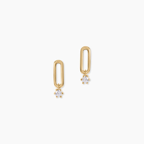 Boucles D'Oreilles Puces Nan Argent Dor&eacute; A L'Or 750/1000 Oxyde De Zirconium - Clous d'oreilles Femme | Histoire d&rsquo;Or