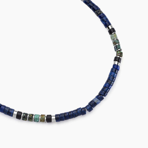 Collier Leeds Acier Blanc Lapis Lazuli Turquoise Pierre De Synthese - Colliers fantaisie Homme | Histoire d’Or