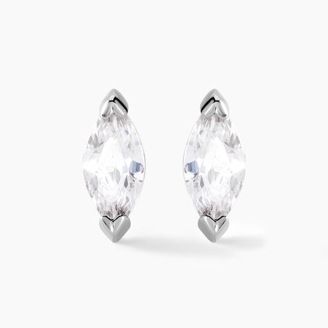 Boucles D'oreilles Puces Navette Argent Blanc Oxyde De Zirconium - Boucles d'oreilles fantaisie Femme | Histoire d’Or