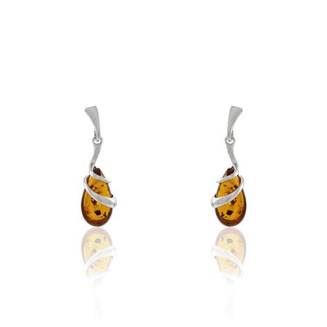 Boucles D'oreilles Pendantes Argent Blanc Melusine Ambre - Boucles d'oreilles fantaisie Femme | Histoire d’Or